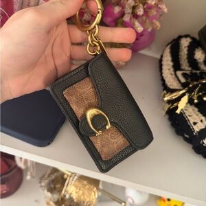 Coach Black & Brown Leather Key Card Case and keychain with Gold Hardware